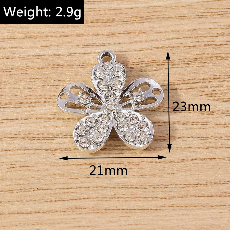 10 Stück 21x23mm Zarte Kristallblumen-Anhänger für die Herstellung von Ohrringen, Halsketten, Armbändern, DIY-Bastelarbeiten und Schmuckzubehör – Detail 1