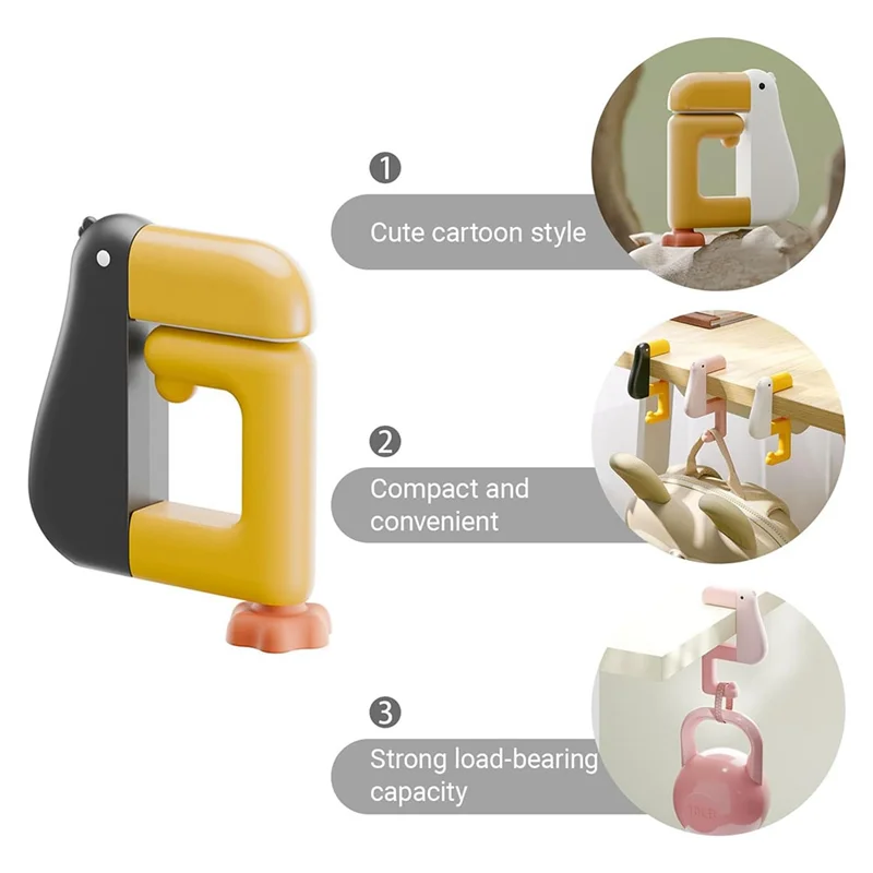 ABDJ-gancho de mesa plegable antideslizante desmontable portátil en forma de pato, colgador de bolso sin taladro y abrazadera para bolsa