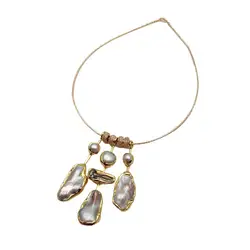 YYGEM 20x35mm Cultured Biwa Pearl Sea Shell Pearl Choker Charm Gold Plated Necklace Jewelry For Women