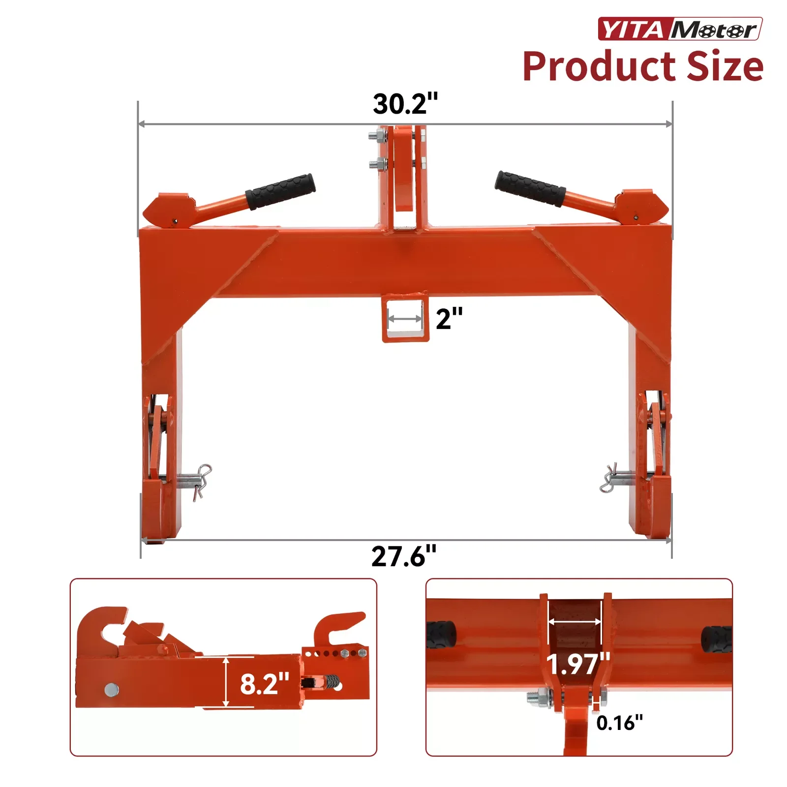 YINTATECH 3 Pt Quick Hitch Adapter For Category 1 & 2 W/ Adjustable Bolt Tractor 3000lb