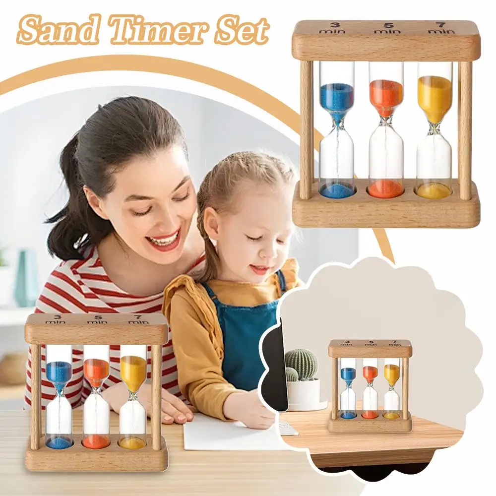 Sand Timer Set Chinese-Style Wooden Hourglass Timer for Home Office Decor Minimalist Desktop Decoration Focus Training