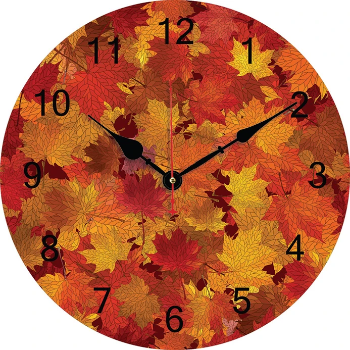 Autumn Maple Leaves Wall Clock Kitchen Decor Wall Art Silent Non Ticking Large Round Wall Clocks For Living Room Bedroom Office