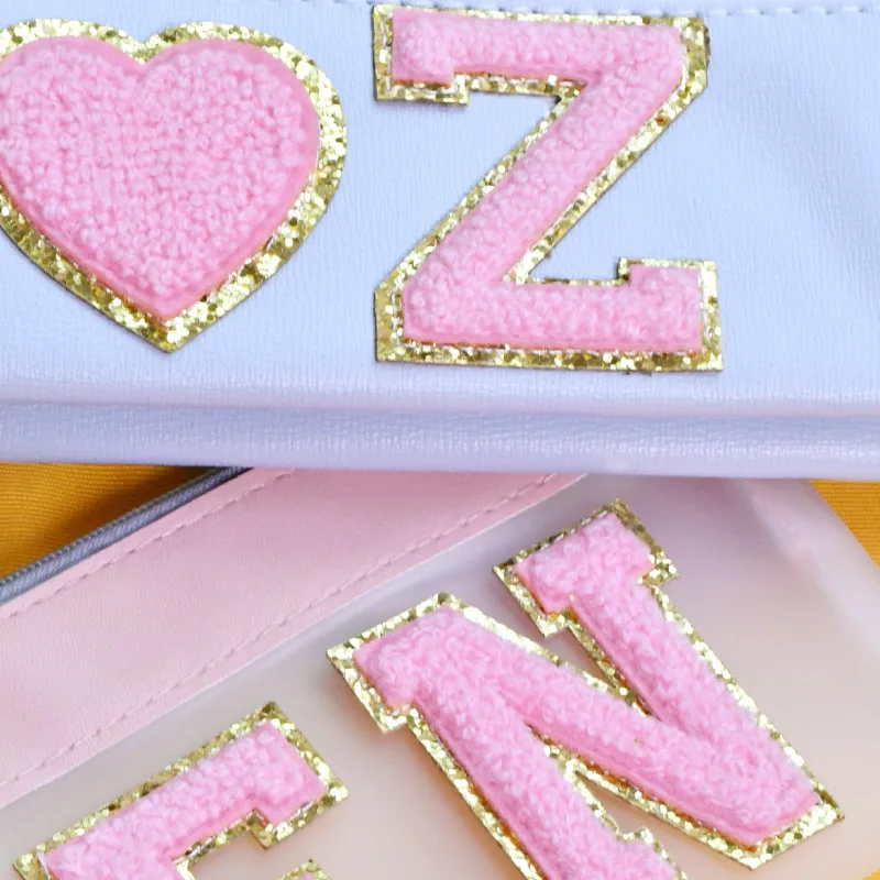 5.5cm Adhesive Letter Patches Towel Chenille Embroidery For PVC Pouch DIY Customized Phrase Craft Stick-on Patches