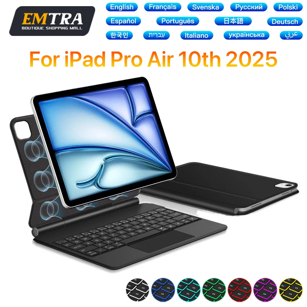 لوحة مفاتيح سحرية لجهاز ipad 10 Generation لجهاز iPad Pro 11 12.9 10.9 Air 4 5 11th A16 بلوتوث Teclado para لوحة مفاتيح بإضاءة خلفية للكمبيوتر اللوحي