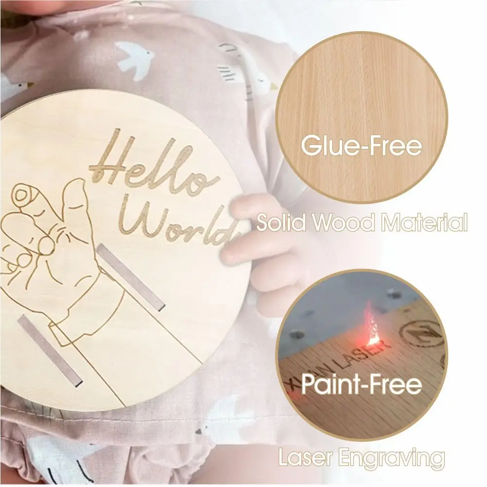 1 pezzo di braccialetto ricordo in legno per neonato - Targhe incise "Hello World", regali per i nuovi genitori, articoli commemorativi, decorazioni