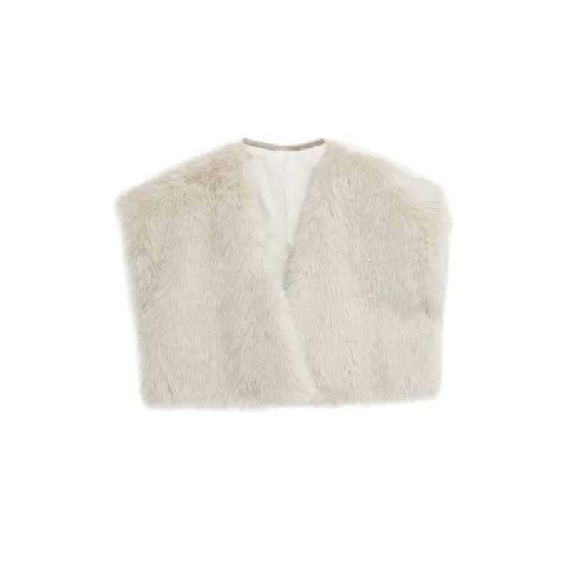 

Жилет из искусственного меха, короткое пальто с v-образным вырезом, женский модный жилет без рукавов, топы, верхняя одежда, женская уличная однотонная майка