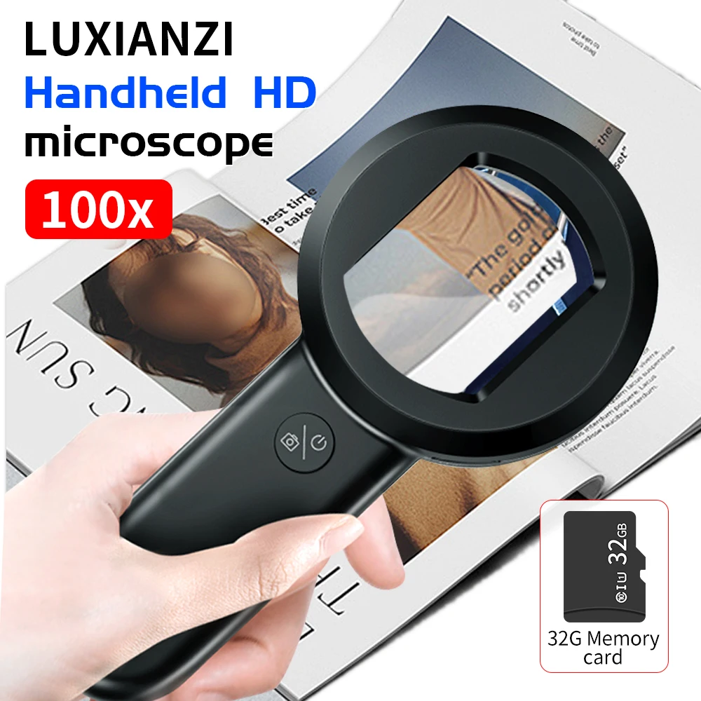 LUXIANZI 100X Handheld Magnifier With Led UV Light For Identification Jewelry Reading PC Phone Repair USB Electronic Microscope