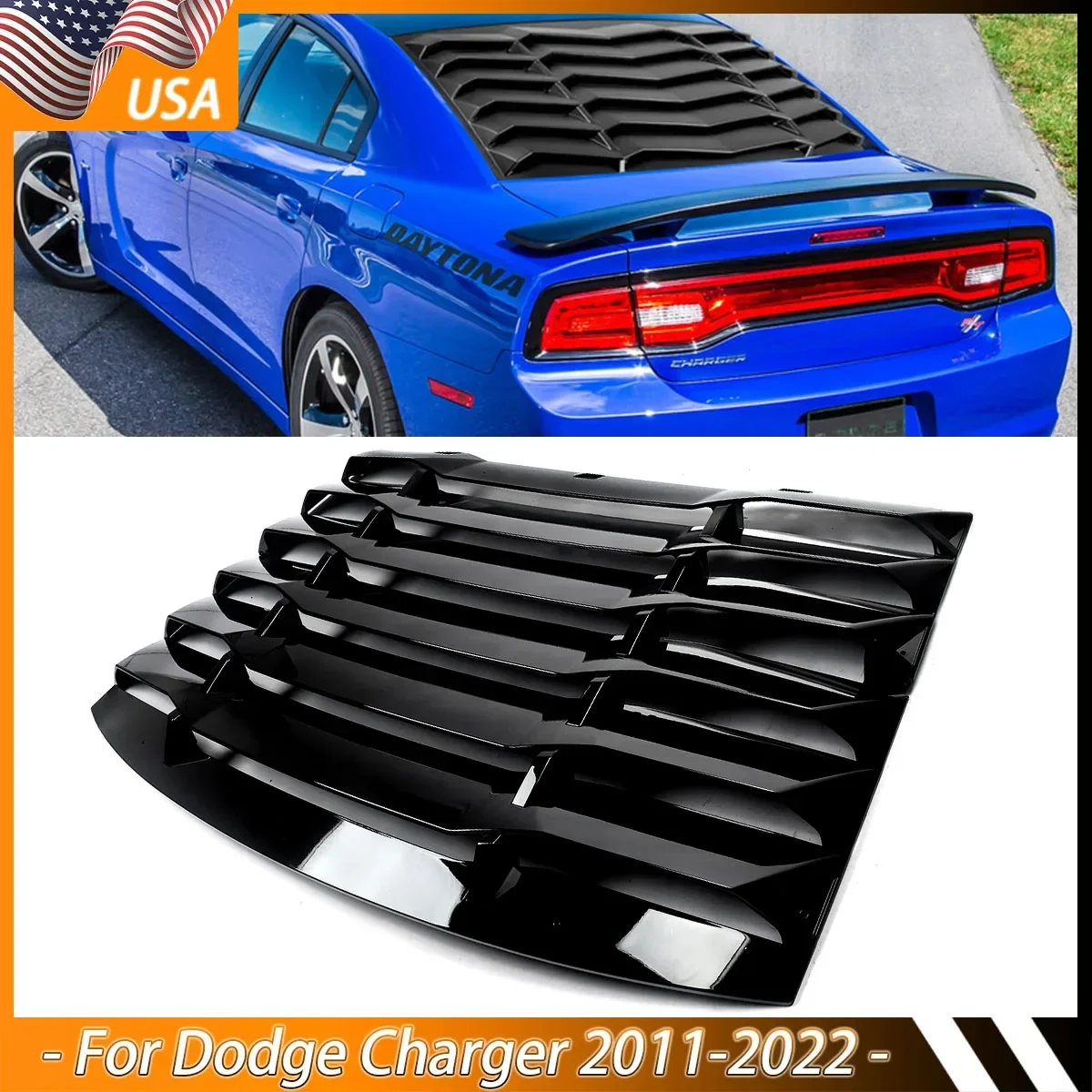 Rear Window Louver Cover Sun Shade Vent ABS Glossy For Dodge Charger 2011-2022