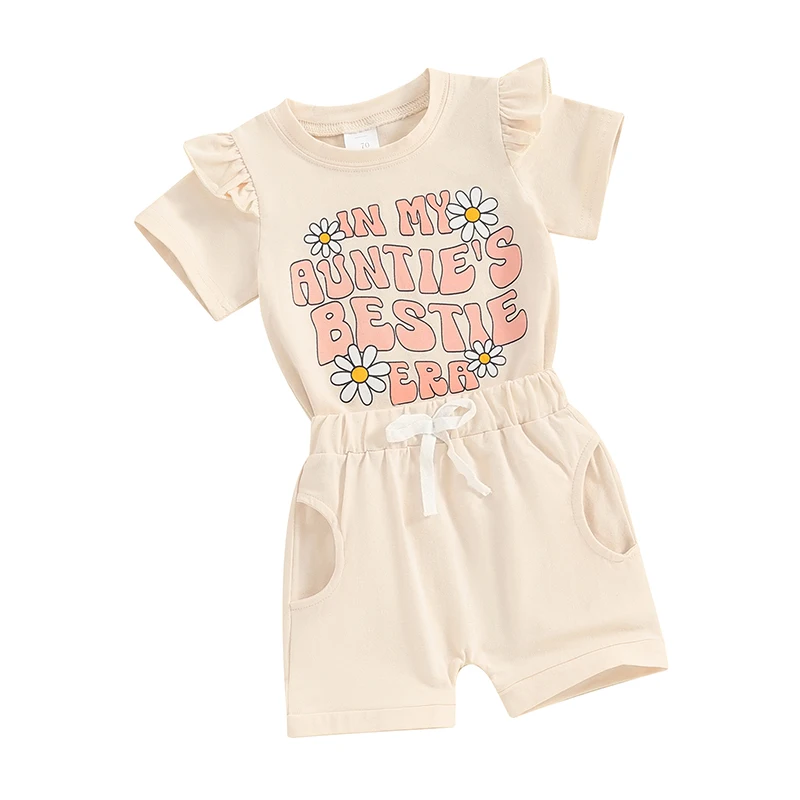 Ensemble t-shirt et short à manches courtes pour bébé fille, tenues d'été, Bestie Era Destroy AndrPrint, vêtements pour tout-petits, 2 pièces