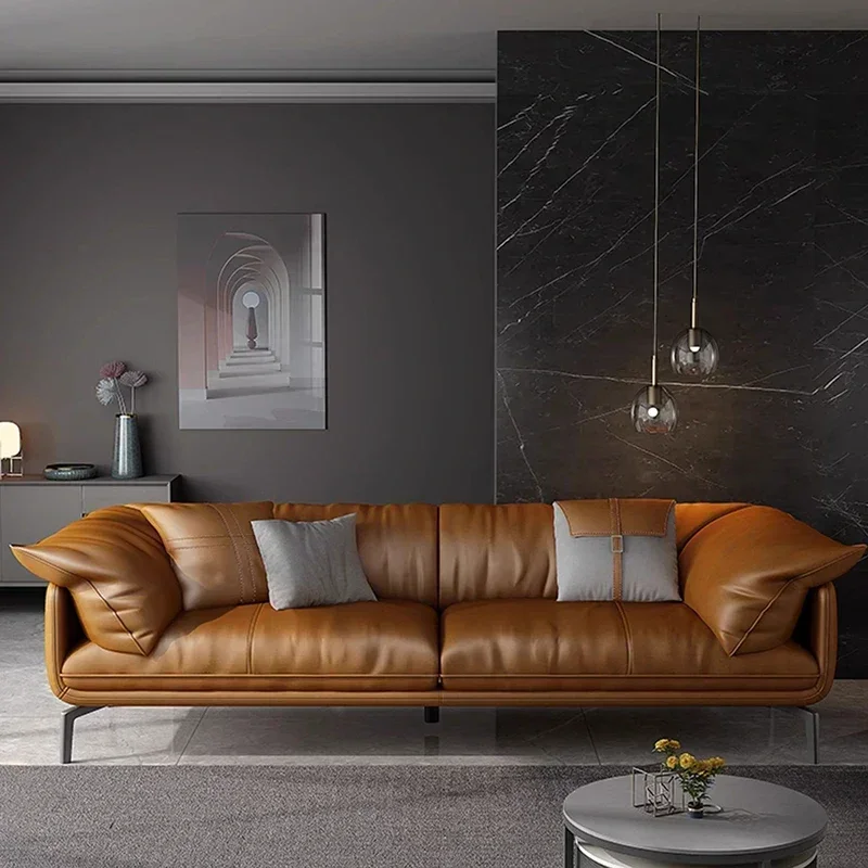 أريكة ناعمة بسيطة إسكندنافية عتيقة للفتيات البني 3 مقاعد أريكة مصممة من الجلد مقعد الحب موبليس بارا سالاس مودرنوس أثاث منزلي