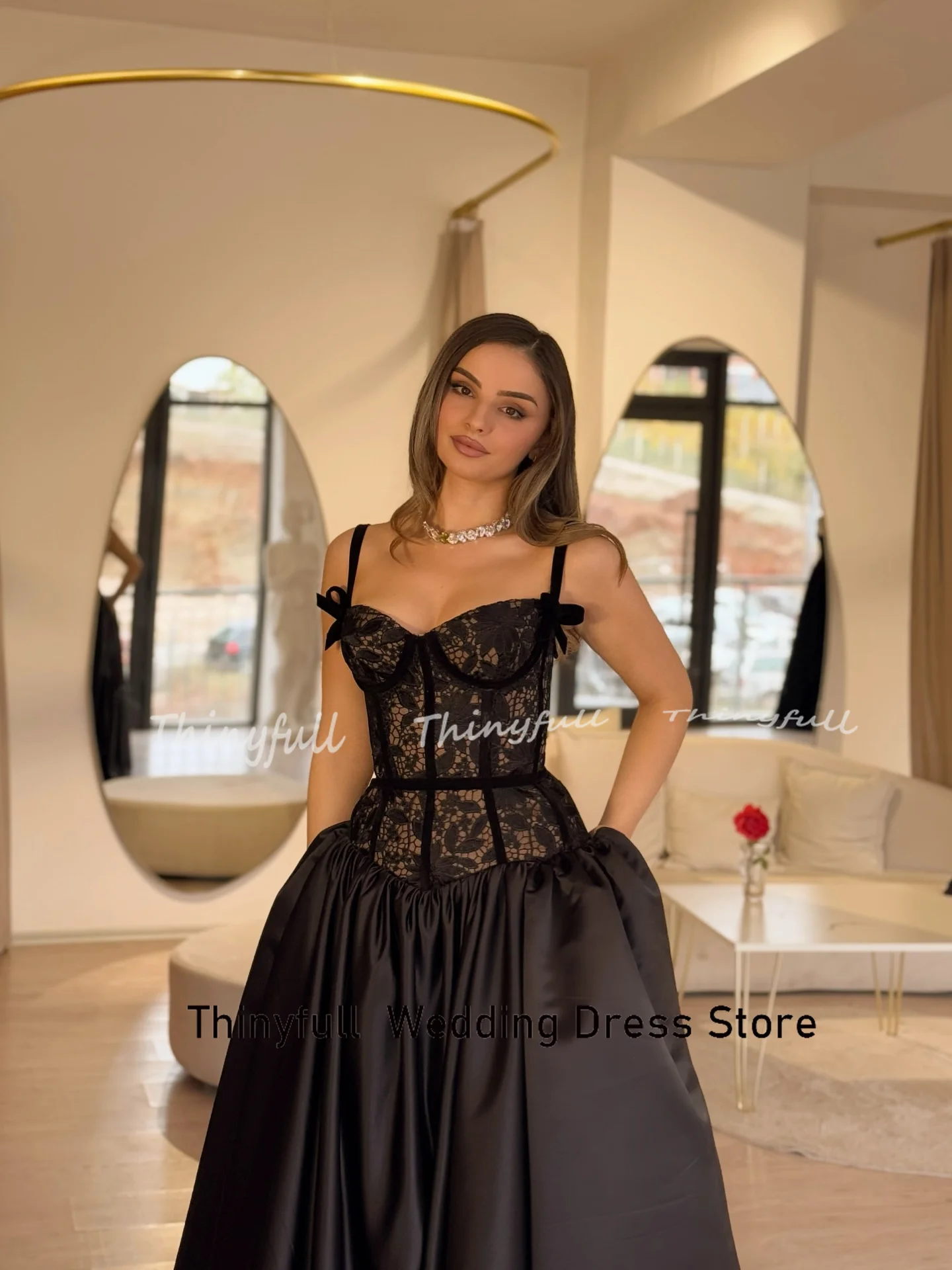 Thinyfull a-ligne Satin/dentelle robes de bal chérie sans manches robe de soirée 2026 longue robe formelle robes de soirée personnalisé