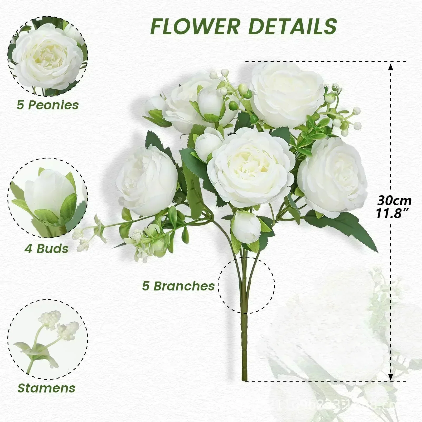 30cm Silk Peony Bouquet Artificial Peony Bouquets with Buds Faux Flowers DIY Fake Flowers for Wedding Home Garden Decor Indoor