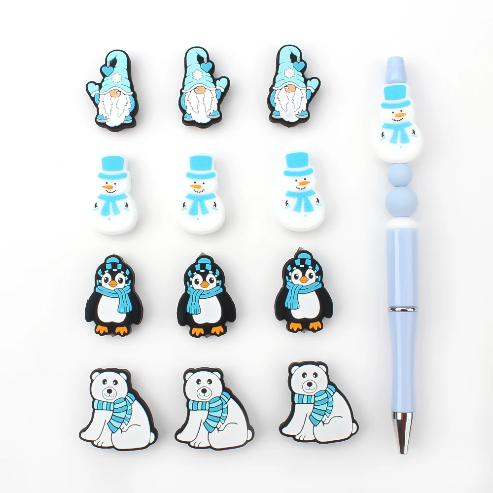 5PCS Winter Wonderland Silicone Bead Snowman Gnome Penguin Focal Beads DIY Keychain Necklaces Bracelets Figure Decorated Beads