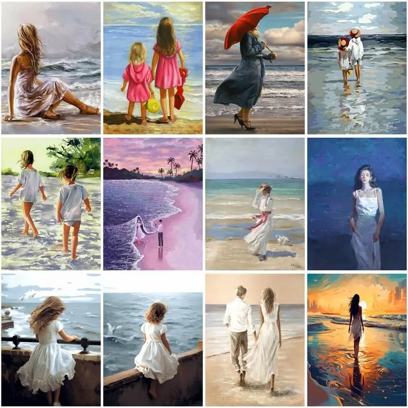 

CHENISTORY Pictures By Numbers Seaside Women Diy 40x50cm Frame Painting By Numbers Figure On Canvas DIY Home Decoration Gift