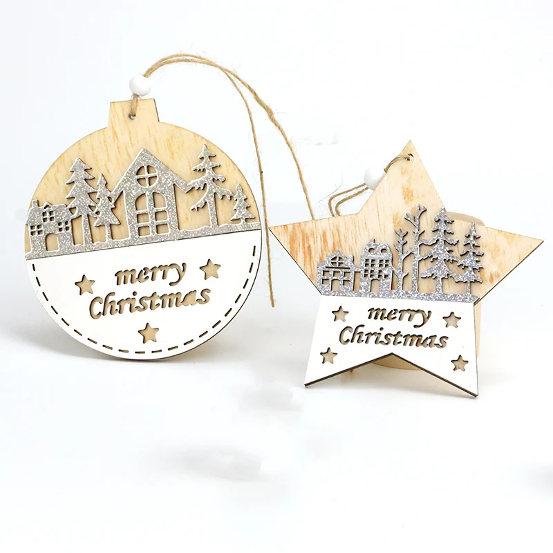 

(1pcs/bag)10.9-11.9CM Double layered Splicing Wooden Pendant Christmas Tree Pendant Matching Design Atmosphere Festival