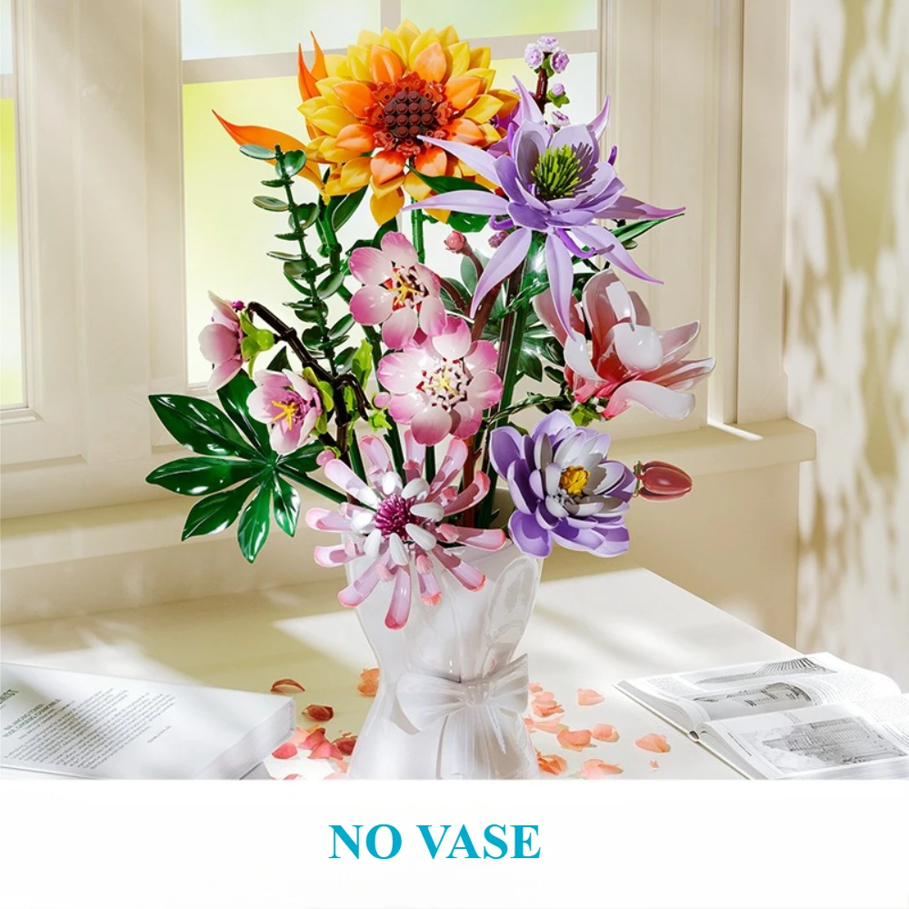 

MOC Simulation Epiphyllum Peach Blossom Water Lily Flower Building Blocks Set Plant Vase Idea Toys For Children Birthday Gifts