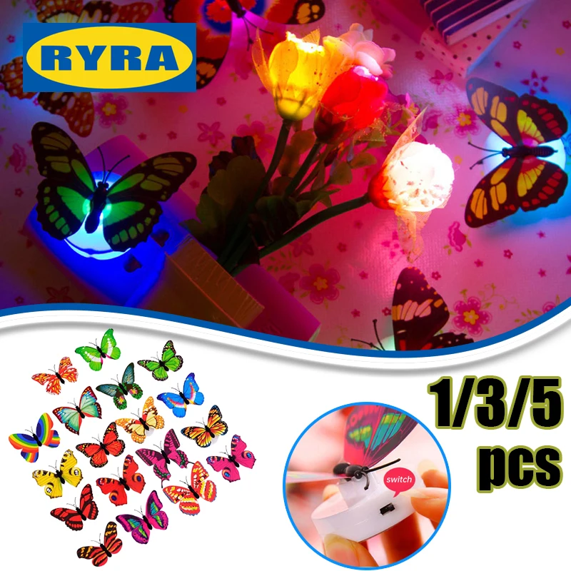 1/2/5/10PCS Butterfly Night Lights Pasteable 3D Butterfly Wall Sticker Lamps Luminous Led Decorative Light Home Decoration Light