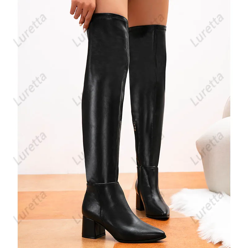 أحذية فاخرة بكعب عالي الفخذ - أحذية جلدية مصنوعة يدويًا بسحاب للسيدات مقاس أمريكي 36-42 #3