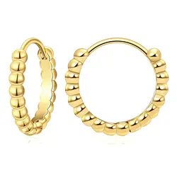 Shevalues Small Bead Hoop Earring for Women 14K Gold Plated Copper Jewelry Piercing Ear Ring Set Luxury Decoration Accessories