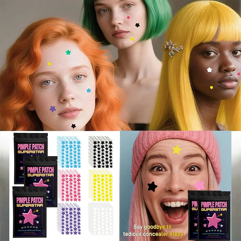 

480pcs of Star Shape Colorful Hydrocolloid Pimple Acne Patches, Facial Skin Care Isolate Breathable, Closed Acne Blemishes Cover