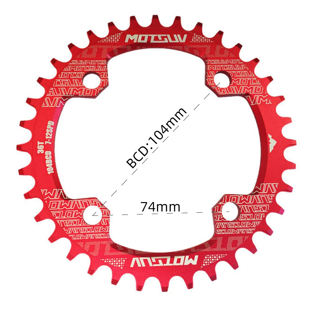 Motsuv จานหน้ากว้างแคบ104 BCD พร้อมสลักเกลียว32/34/36/38T MTB ห่วงโซ่กลม104bcd 38 36ฟัน8V 9V 10V 11V 12V