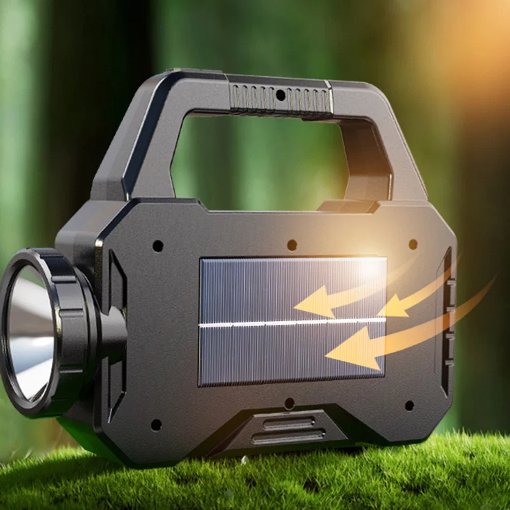 Solar Camping Lantern Type C Rechargeable Outdoor Camping Searchlight Waterproof Powerful Solar Spotlight COB for Hiking Fishing