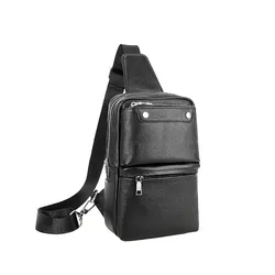 New 100% Cowhide Leather Casual Fashion Crossbody Chest Bag Men's Leather Bag USB Charging Travel Shoulder Bag Daypack Male