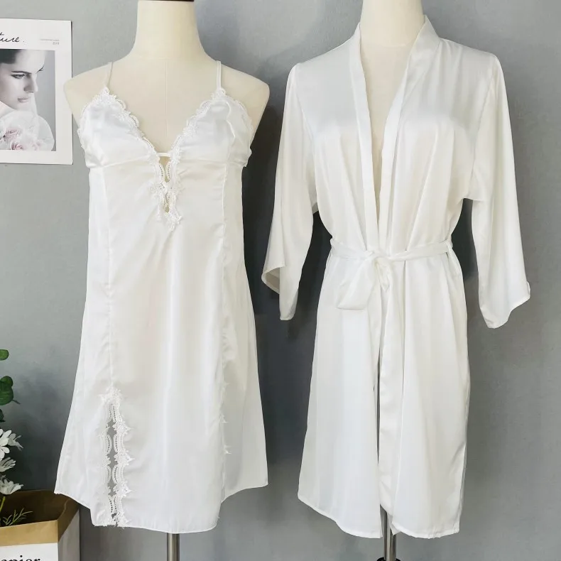 

Women Lace Robe Gown Sets Bride Lingerie Wedding Kimono Nightdress Sexy Rayon Sleepshirts Spring New M-XL Bathrobe Home Clothes