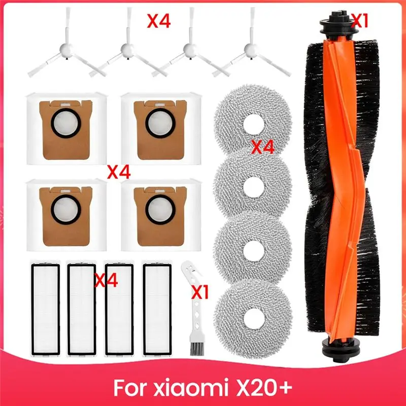 BMBY-For X20+ Robot Vacuum Cleaner Main Side Brush Hepa Filter Mop Cloth Dust Bags Replacement Parts