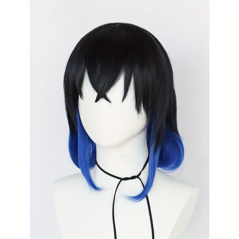 Black Ombre Blue Cosplay Wig Short Bob Wigs with Bangs for Anime Costume Wig for Halloween Party