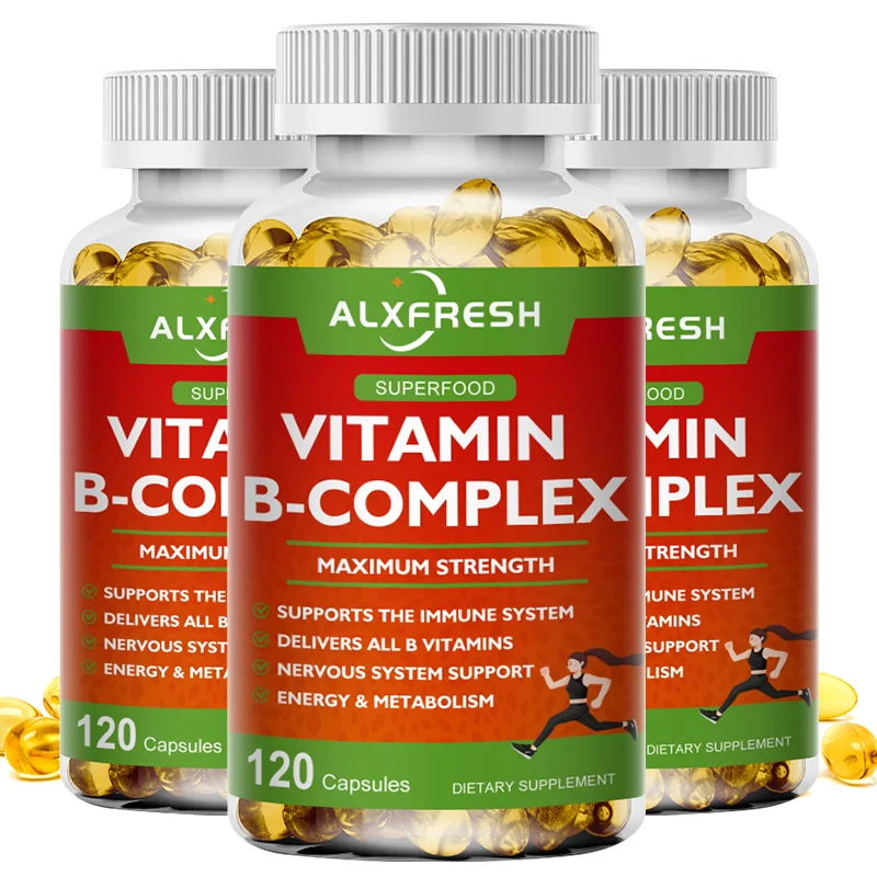 

Alxfresh 3X Vitamin B Complex Capsule B12 Folic Acid Biotin Reduce Stress Better Moods Nervous System Health Energy Supplement