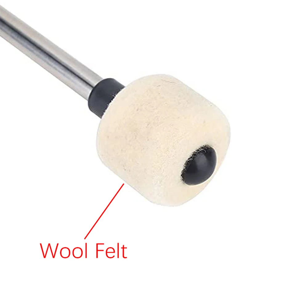 2Pcs Drum Mallets Wool Felt Drum Stick with Stainless Steel Handle Anti-slip Bass Percussion Sticks For Snare Drums