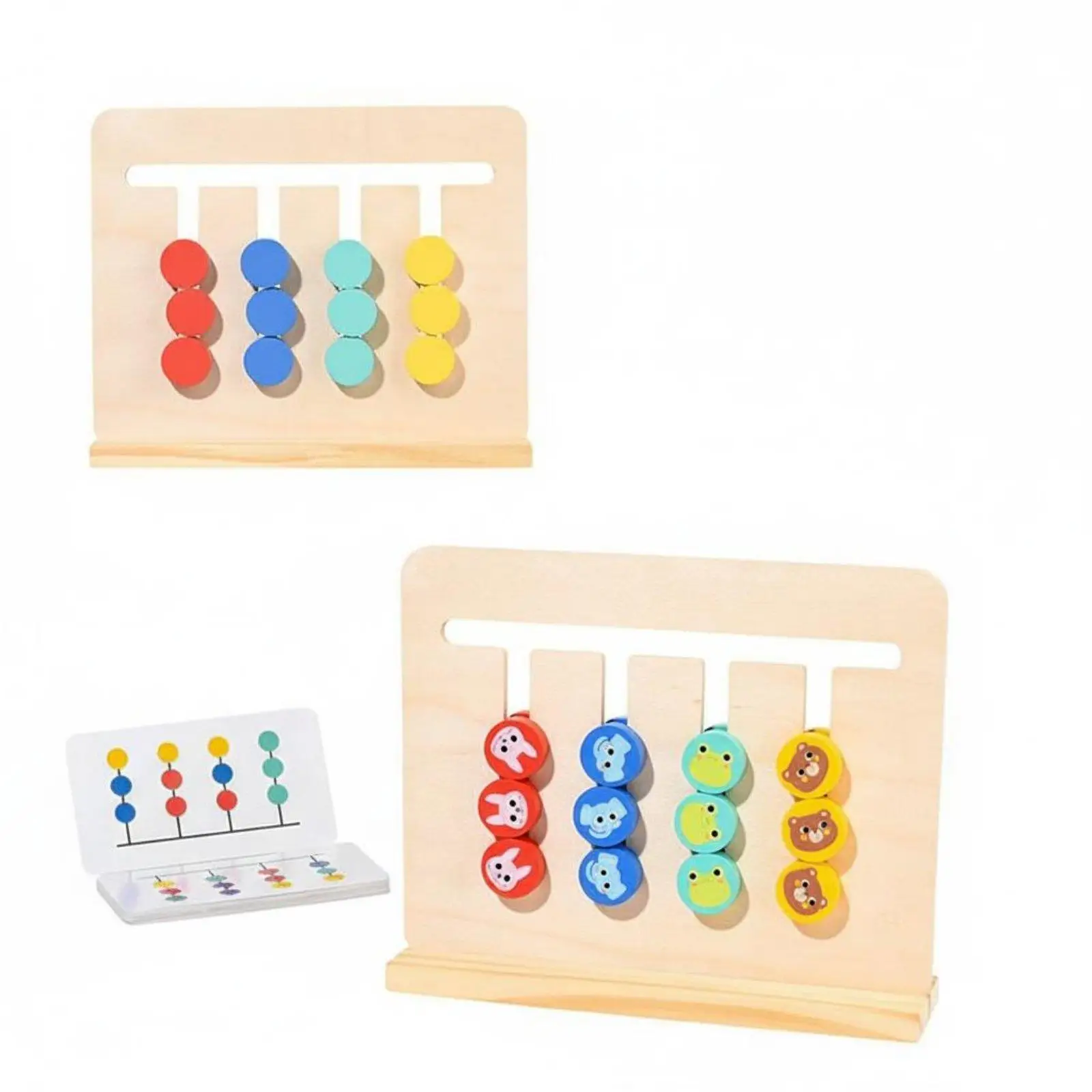 Childrens Wooden Sliding Puzzle Game Educational Toy with Double Sided Cards for Logic