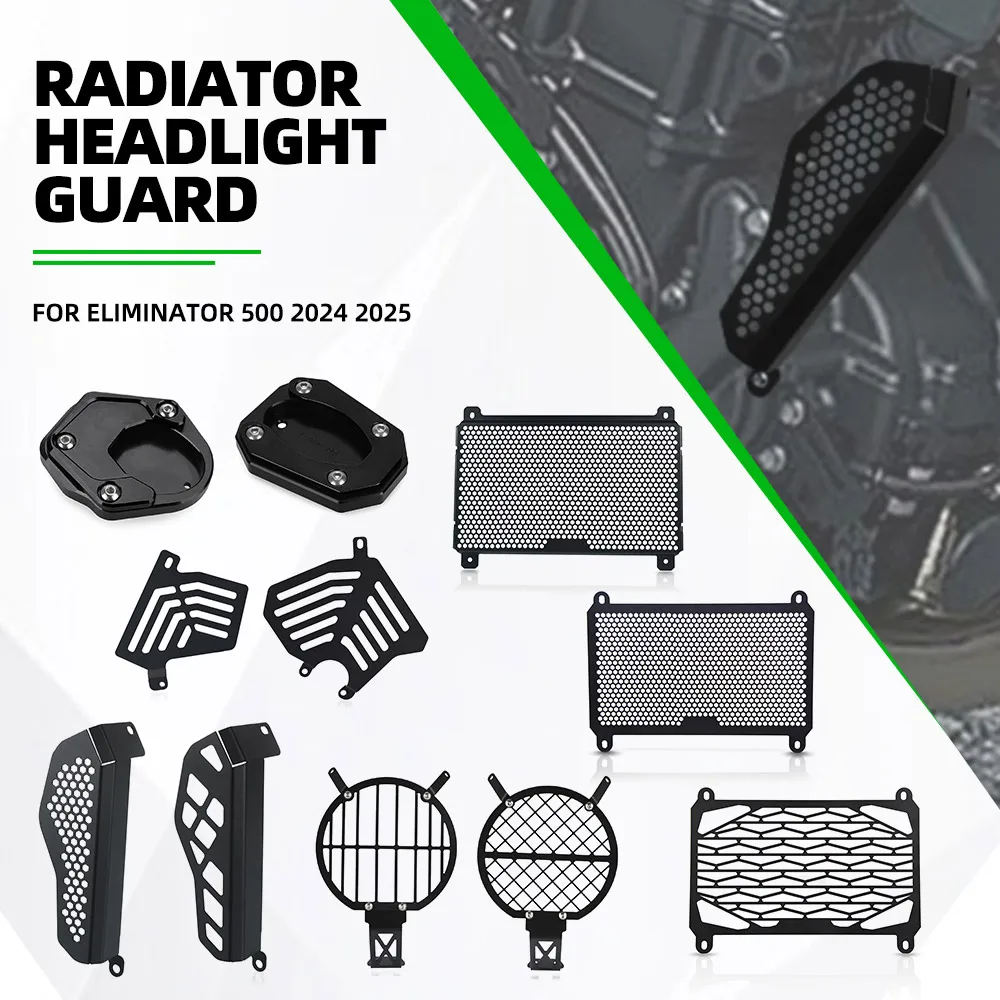 

For Kawasaki Eliminator 500 2024 2025 Radiator Guard Kickstand Foot Enlarger Side Stand Extension Pad Headlight Protector Grille