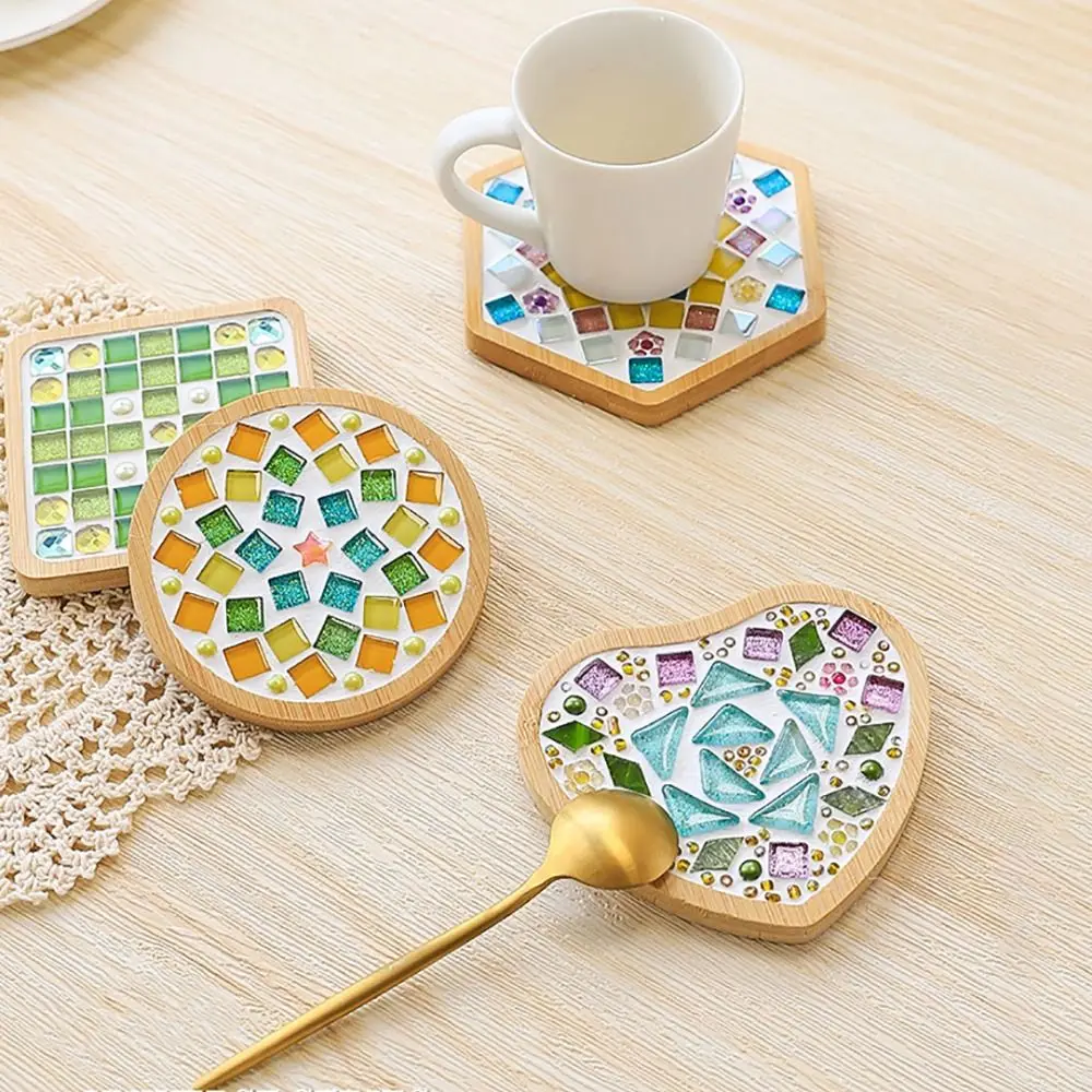 NEW Square Round DIY Mosaic Cup Mat Mosaic Glass Handicraft Handmade Coaster Handmake Accessories Bamboo Pad Early Education