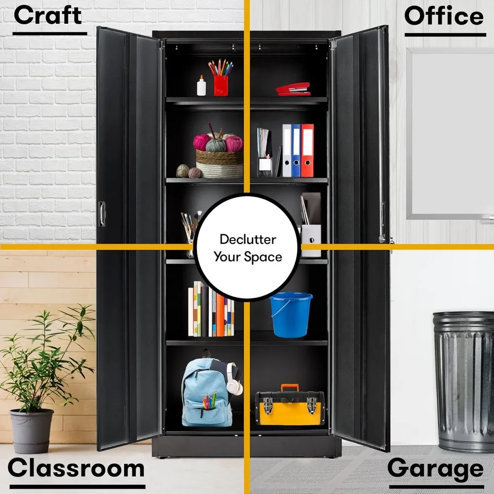 Heavy Duty Metal Garage Storage Cabinet - Large Steel Utility Locker with Adjustable Shelves & Locking Doors