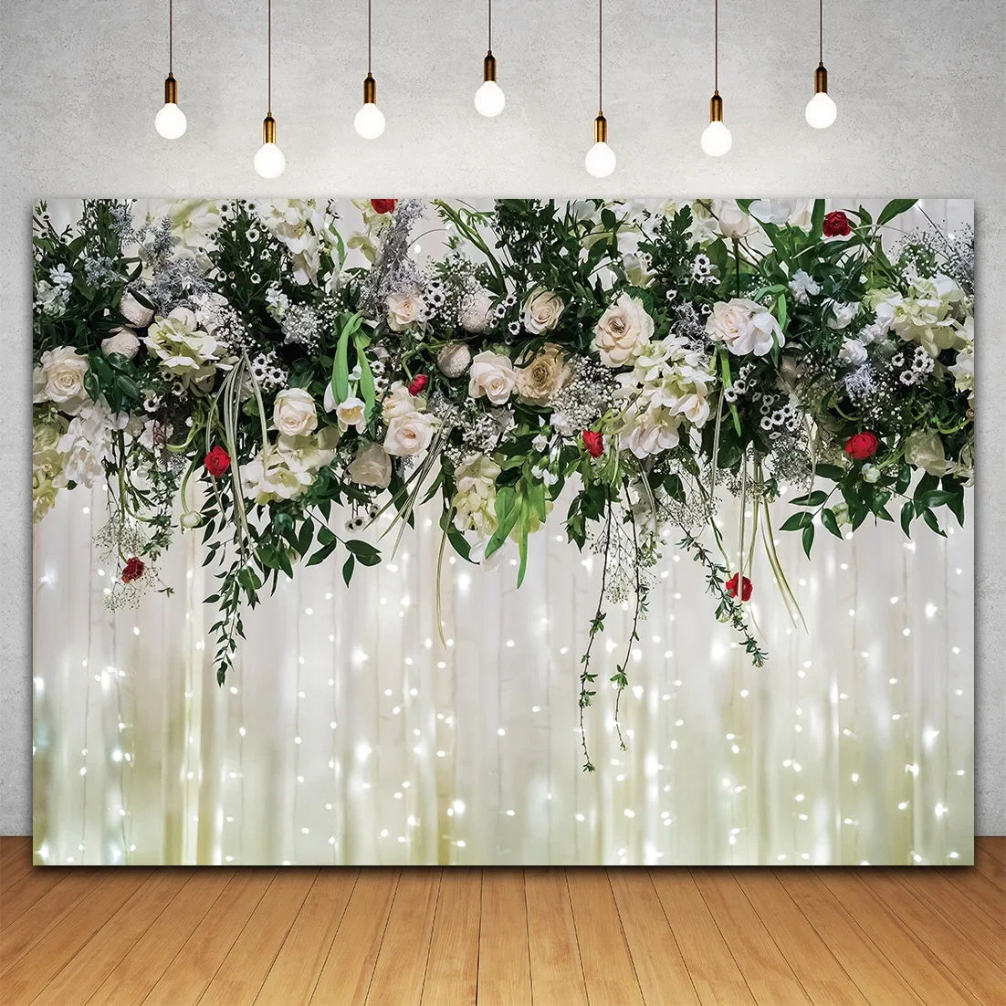 Floral Wall Backdrop for Photography Rose Flowers Wallpaper White Curtain Wedding Background for Girls Birthday Valentine\'s Day