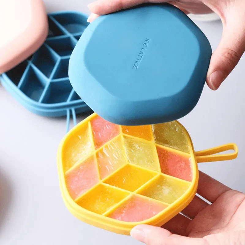 3D Ice Mold DIY Popsicle Mould Silicone 12 Cavity Hexagon Ice Cream Jelly Makers Storage Tray Box Bar Kitchen Tool Cocktail Cube