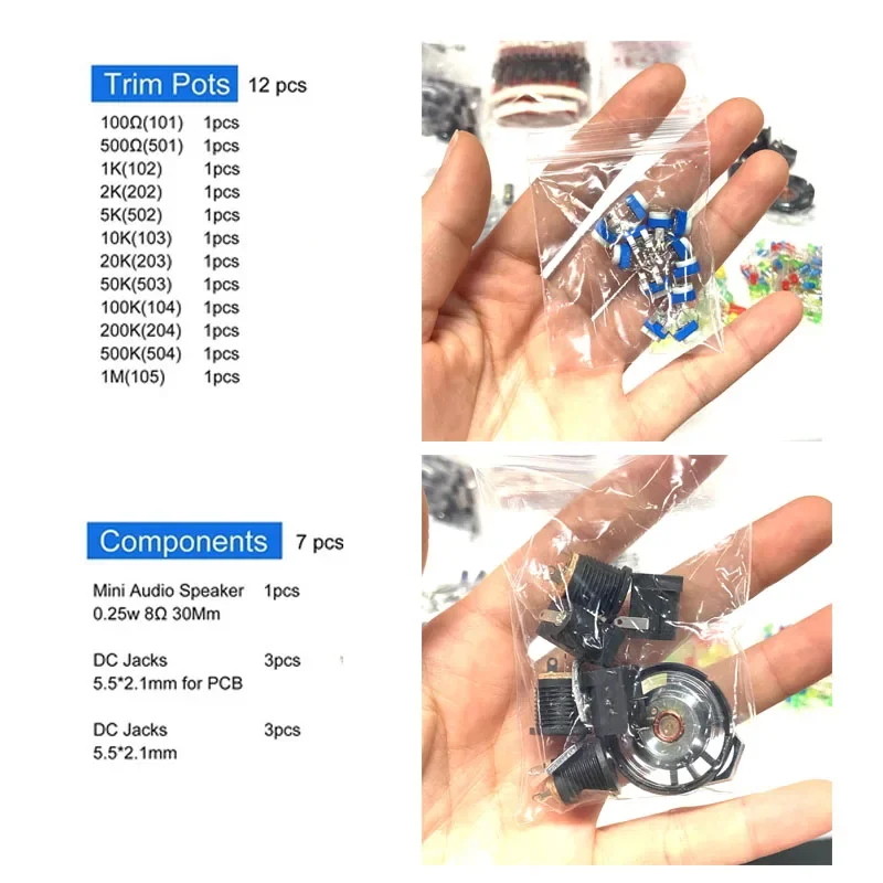 Electronic Components Kit Ultimate Edition Various Common Capacitors Resistors Capacitors T0-92 LED Transistors PCB