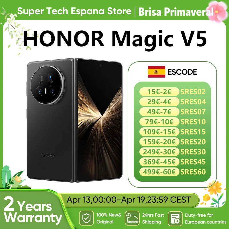Honor Magic V5 Version Globale Originale Smartphone 5G Double �cran OLED HDR Snapdragon 8 Elite 5820 mAh 7,95 pouces Supercharge 66W Charge Sans Fil 55W NFC