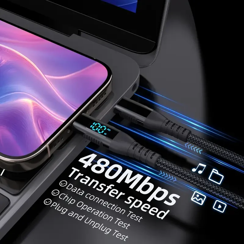 1 متر 2 متر 3 متر USB C إلى نوع C سلك شاحن سريع نايلون مضفر 5A ماكس شحن سريع آيفون 15 16 لسلك طاقة أندرويد #6