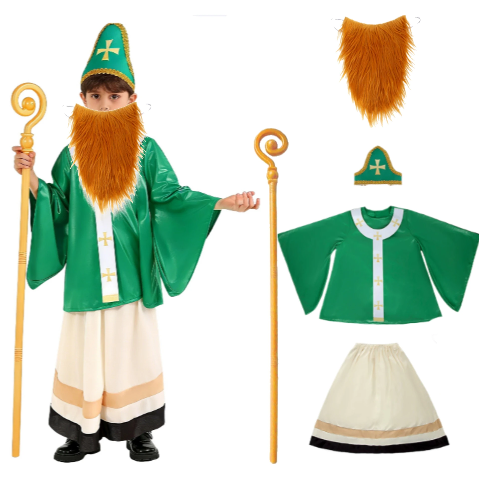 

St. Patrick Day Costume Ireland Green Theme Cosplay Costume Unisex Luck Clover Fancy Dress Up Carnival Holiday Party Outfit
