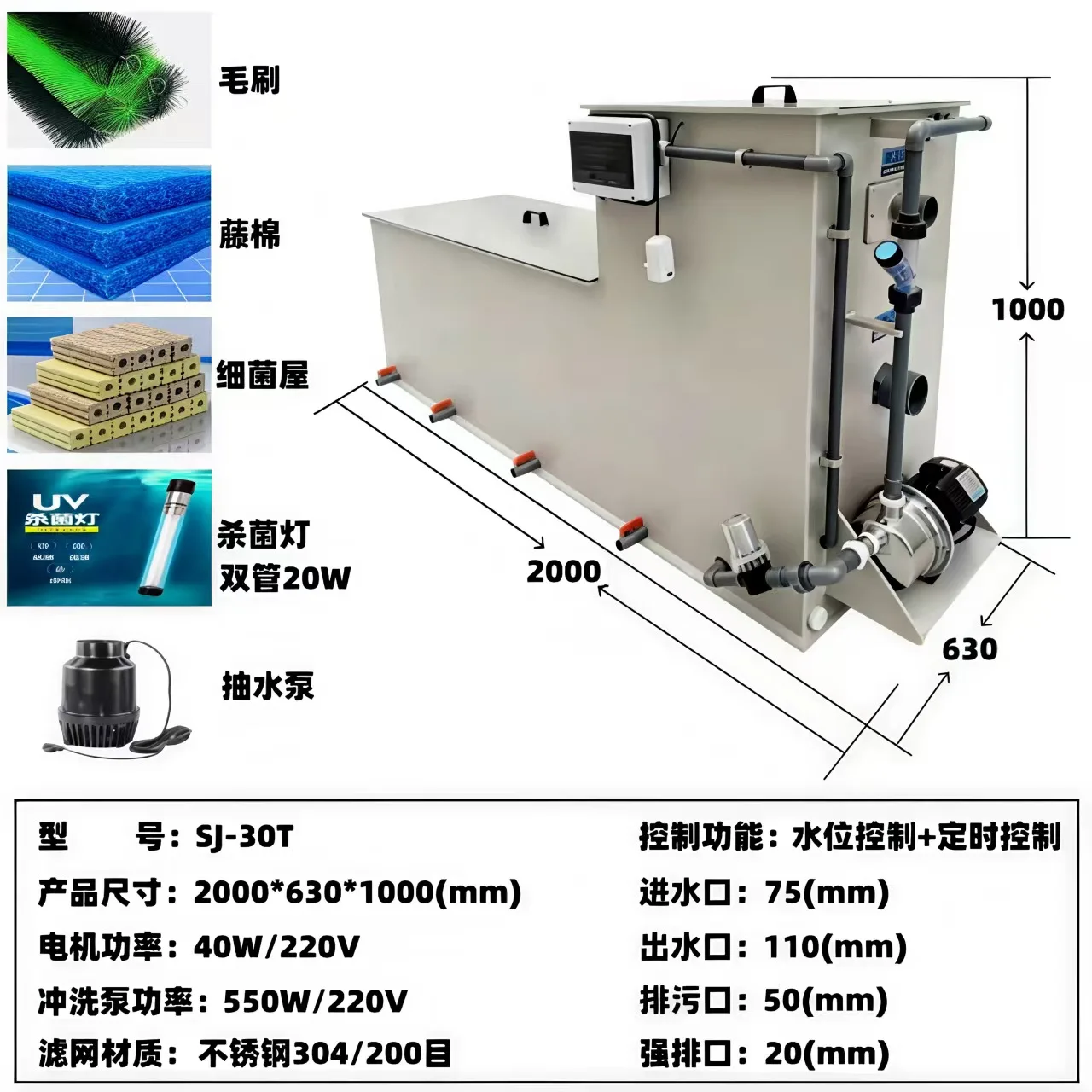 HYS alles-in-één machine voor vijvercirculatie, filter voor vijverwater, aquatische microfiltermachine, roterende trommel, koi-vijvercultuur