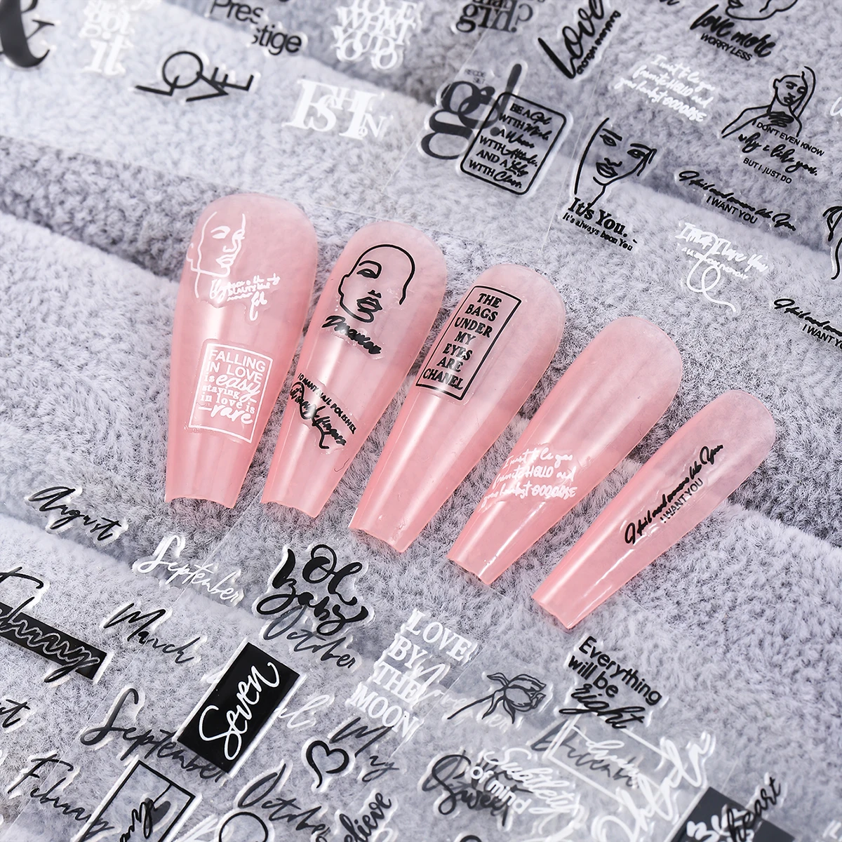 ملصق أظافر رفيع جدًا بحروف إنجليزية ، 12 أسود وأبيض ، طراز أنيق ، ديكور على شكل أظافر ذاتي الصنع ، ملصق غراء خلفي ستيريو #2