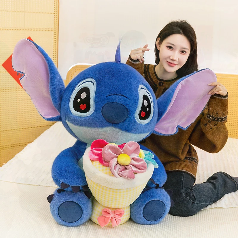 Hot New Disney Stitch Lilo and Stitch Hugging Flower Plush Toy Stuffed Animal Soft Cuddly Doll for Girls Valentines Day Gift