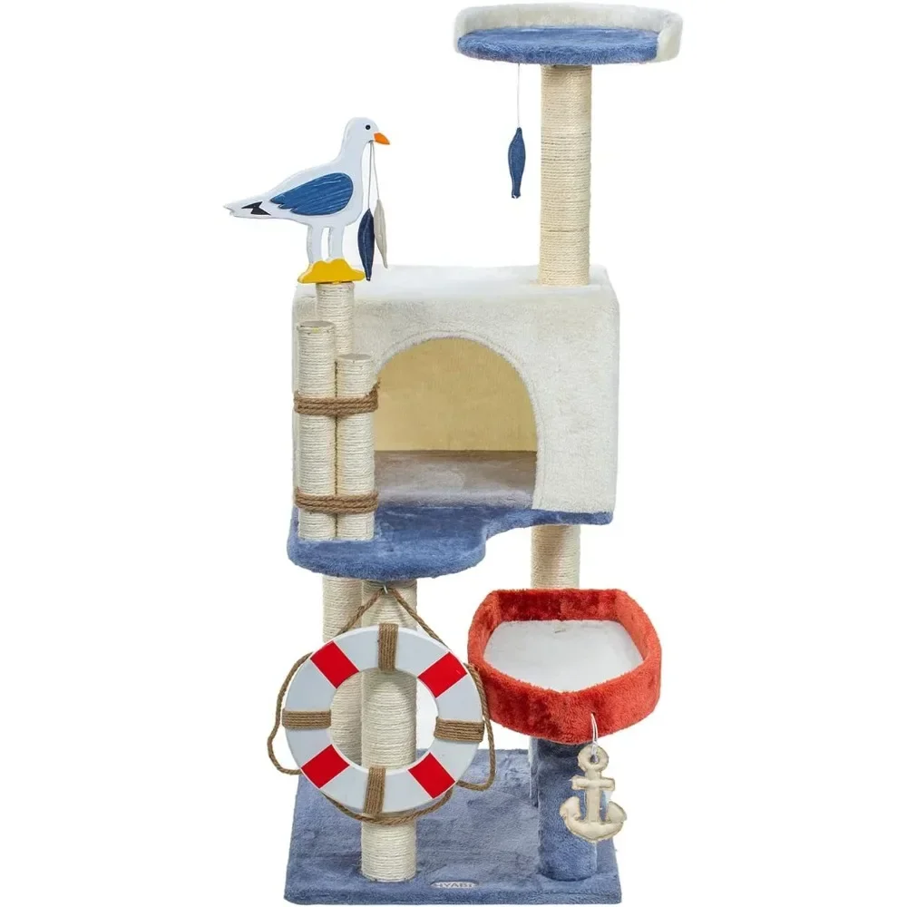 

Cat Tree Tower Condo Furniture Apartment Plush Habitat Kitten Amusement Platform With Scratch Posts Toy Fish Pet House Cats Home