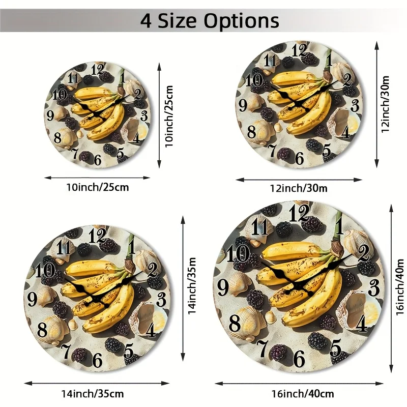 1pc of a Silent Wall Clock That Doesn'T Tick, Made of Wood, Featuring a Decorative Circular Design with Still Life of Fruits And Shells, Suitable for Office, Conference Room, Reception Area, Lounge, And Waiting Room, Available in Sizes 25.4cm, 30.48cm