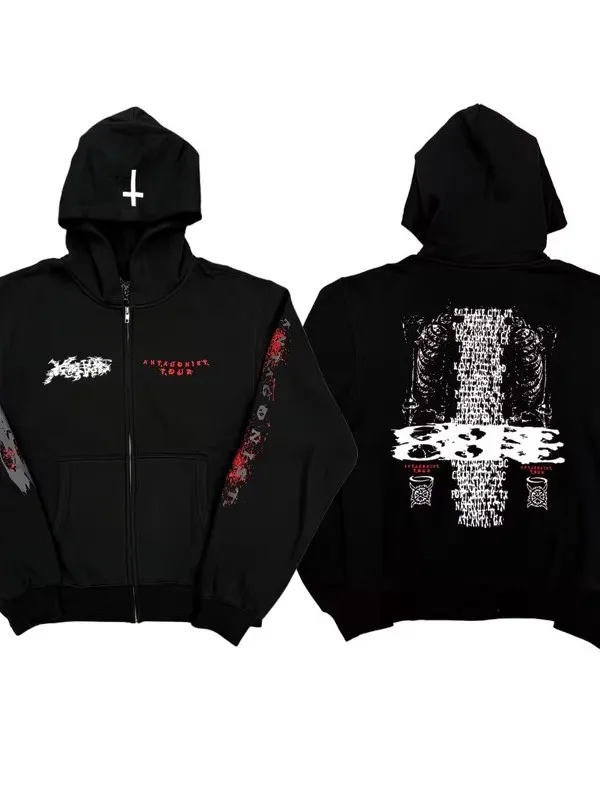 

Толстовка Ken Carson Inverted Cross gonist20tour с капюшоном на молнии, свободного кроя, с длинными рукавами, молодежная, модная, теплая