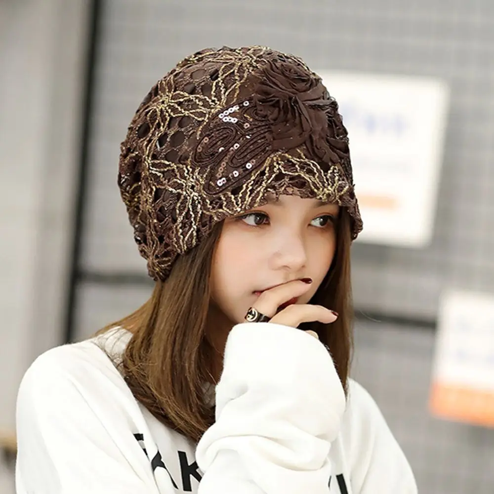 Fashion Cancer Chemo Hat Temperament Lace Floral Hat Turban Hedging Cap Casual Head Wrap Dome Hat for Women