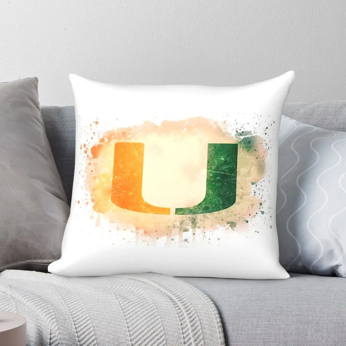University Of Miami Watercolor Square Pillowcase Polyester Linen Velvet Printed Zip Decor Throw Pillow Case Car Cushion Cover